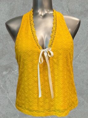 $10 Add-on | Yellow Lace Halter Top with Bow Tie